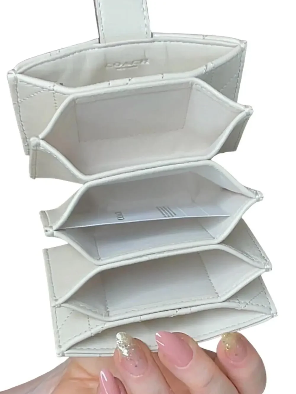 Coach Quilted Leather Accordion Card Holder Wallet in White - Picture 6 of 7